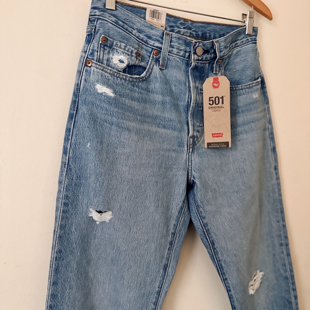 Levi's 501 Distressed Blue Jeans - Picture 2 of 5